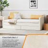 imageVINGLI Twin Size Daybed with 2 Storage Drawers and Pockets Chenille Fabric with Diamond Buttons Upholstered Comfy Sleeper Couch Sofa Bed for Living Room Movie Room Bedroom GrayChenille Beige White