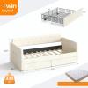 imageVINGLI Twin Size Daybed with 2 Storage Drawers and Pockets Chenille Fabric with Diamond Buttons Upholstered Comfy Sleeper Couch Sofa Bed for Living Room Movie Room Bedroom GrayChenille Beige White
