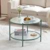 imageVINGLI 256quot Small Light Bright Green Round Coffee Table WaterWave Glass Circle Clear Center Coffee Table with 2Tier Modern Storage Design for Living Room Bedroom Meeting Room Balcony PatioWaterwavelight Green