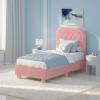 imageVINGLI Cloud Queen Bed Frame with Boucle HeadboardCozy Soft Platform Bed with Wooden Slats Cute Fabric Headboard Cream Modern StyleNoise FreeRounded CornersPinkPink