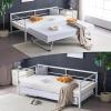 imageVINGLI Daybed with Trundle Bed Twin Metal Trundle Day Bed Frame with Pop Up TrundleSofa Platform Bed with LED Lights and Charging StationPull Out Bed with Sturdy Steel Slats Support WhiteWhite