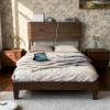 imageVINGLI Solid Wood King Bed Frame with Headboard Shelf and Charging StationRetroModern Platform Panel BedVintage MidCentury Style for Bedroom or Guest Room Walnut BrownWalnut Brown