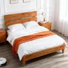 imageVINGLI Solid Wood Queen Size Bed Frame with Headboard MidCentury Modern Platform Panel BedWhiteBrown