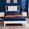 imageVINGLI Solid Wood Twin Size Bed Frame with Headboard MidCentury Modern Platform Panel Bed for Kids TeensAdultsBrownWhite