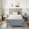 imageVINGLI Twin Bed Frame Solid Wood Platform Single Bed with Headboard No Box Spring Needed Panel Bed Wood Slat Support Mattress Foundation GrayGrey