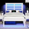 imageVINGLI Twin Bed Frame Solid Wood Platform Single Bed with Headboard No Box Spring Needed Panel Bed Wood Slat Support Mattress Foundation GrayLed White