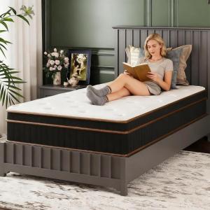 imageVINGLI 12 Inch King Hybrid Memory Foam Mattress in a BoxIndividually Wrapped Coils Pocket Spring for Motion IsolationPressure Relief Strong Edge SupportMedium FirmFiberglassFreeCertiPURUSBlack