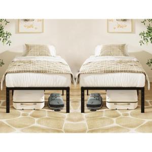 imageVINGLI 14 Inches Twin Bed Frames Set of 2 with Charging StationLED Lights Heavy Duty Single Panel Platform Bed Mattress Foundation Replacement Easy AssemlyBlackBlack