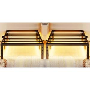 imageVINGLI 14 Inches Twin Bed Frames Set of 2 with Charging StationLED Lights Heavy Duty Single Panel Platform Bed Mattress Foundation Replacement Easy AssemlyBlackLed Black