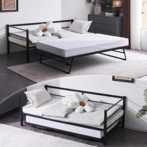 imageVINGLI Daybed with Trundle Bed Twin Metal Trundle Day Bed Frame with Pop Up TrundleSofa Platform Bed with LED Lights and Charging StationPull Out Bed with Sturdy Steel Slats Support WhiteBlack