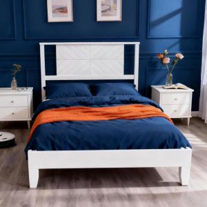imageVINGLI Solid Wood Twin Size Bed Frame with Headboard MidCentury Modern Platform Panel Bed for Kids TeensAdultsBrownWhite