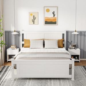 imageVINGLI Twin Bed Frame Solid Wood Platform Single Bed with Headboard No Box Spring Needed Panel Bed Wood Slat Support Mattress Foundation GrayWhite