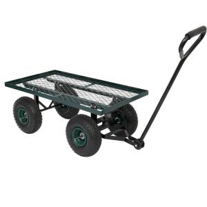 imageVINGLI Steel Garden Cart Utility Heavy Duty Wagon 10inch Pneumatic Turf Tires Green