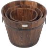 imageVINGLI 3 PCS Large Wooden Planter Barrel Set 115quotDia 18quotDia Real Wood IndoorOutdoor Flower Pot wDrainage Holes Different Sizes Large Garden Container Box