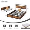imageVINGLI Queen Bed Frame with 4 Storage Drawers and Headboard Metal Platform Bed with Charging Station and RGB LED Lights No Box Spring Needed Noise Free Easy Assembly Vintage BrownVintage Brown