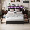 imageVINGLI Queen Bed Frame with 4 Storage Drawers and Headboard Metal Platform Bed with Charging Station and RGB LED Lights No Box Spring Needed Noise Free Easy Assembly Vintage BrownBlack