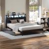 imageVINGLI Queen Bed Frame with 4 Storage Drawers and Headboard Metal Platform Bed with Charging Station and RGB LED Lights No Box Spring Needed Noise Free Easy Assembly Vintage BrownBlack