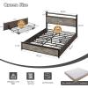 imageVINGLI Queen Bed Frame with 4 Storage Drawers and Headboard Metal Platform Bed with Charging Station and RGB LED Lights No Box Spring Needed Noise Free Easy Assembly Vintage BrownWash Grey