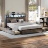 imageVINGLI Queen Bed Frame with 4 Storage Drawers and Headboard Metal Platform Bed with Charging Station and RGB LED Lights No Box Spring Needed Noise Free Easy Assembly Vintage BrownWash Grey