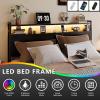 imageVINGLI Queen Bed Frame with 4 Storage Drawers and Headboard Metal Platform Bed with Charging Station and RGB LED Lights No Box Spring Needed Noise Free Easy Assembly Vintage BrownBlack