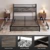 imageVINGLI Queen Bed Frame with 4 Storage Drawers and Headboard Metal Platform Bed with Charging Station and RGB LED Lights No Box Spring Needed Noise Free Easy Assembly Vintage BrownWash Grey