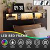 imageVINGLI Queen Bed Frame with 4 Storage Drawers and Headboard Metal Platform Bed with Charging Station and RGB LED Lights No Box Spring Needed Noise Free Easy Assembly Vintage BrownBlack