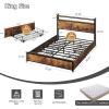 imageVINGLI Queen Bed Frame with 4 Storage Drawers and Headboard Metal Platform Bed with Charging Station and RGB LED Lights No Box Spring Needed Noise Free Easy Assembly Vintage BrownVintage Brown