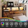 imageVINGLI Queen Bed Frame with 4 Storage Drawers and Headboard Metal Platform Bed with Charging Station and RGB LED Lights No Box Spring Needed Noise Free Easy Assembly Vintage BrownVintage Brown