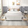 imageVINGLI Solid Wood Queen Size Bed Frame with 4 Storage Drawers for Modern Decor Platform Bed with Headboard SpaveSaving Queen Panel Bed for Kids Teens Adults White