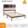 imageVINGLI Wood Full Size Bed Frame with Extra Tall 52 inches Storage Headboard Bookcase LED Platform Bed with Charging Station Mid Century Modern Furniture with Fluted Sliding Door Design Walnut Brown