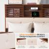 imageVINGLI Wood Full Size Bed Frame with Extra Tall 52 inches Storage Headboard Bookcase LED Platform Bed with Charging Station Mid Century Modern Furniture with Fluted Sliding Door Design Walnut Brown