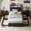 imageVINGLI Queen Bed Frame with 4 Storage Drawers and Headboard Metal Platform Bed with Charging Station and RGB LED Lights No Box Spring Needed Noise Free Easy Assembly Vintage BrownBlack