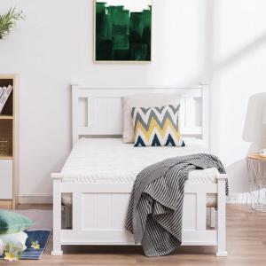 imageVINGLI Twin Bed Frame Solid Wood Platform Bed Frame Single Bed with Headboard No Box Spring Needed Panel Bed Wood Slat Support Mattress Foundation White