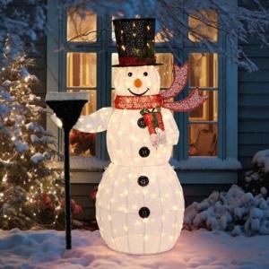 imageVINGLI 5ft Lighted Christmas Snowman Outdoor Decorations with Mesh Cloth and Broom Prelit 200 LED Lights Snowman Christmas Ornament Indoor Home Yard Decor