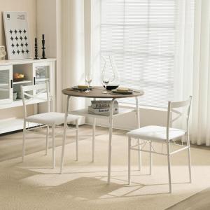 imageVINGLI 3 Piece Round Dining Set295quot Small Dining Table Set for 2Round Kitchen Table with 2 Chairs Set for Small SpaceDining RoomApartmentUpholstered ChairsMetal FrameStorage Shelf White