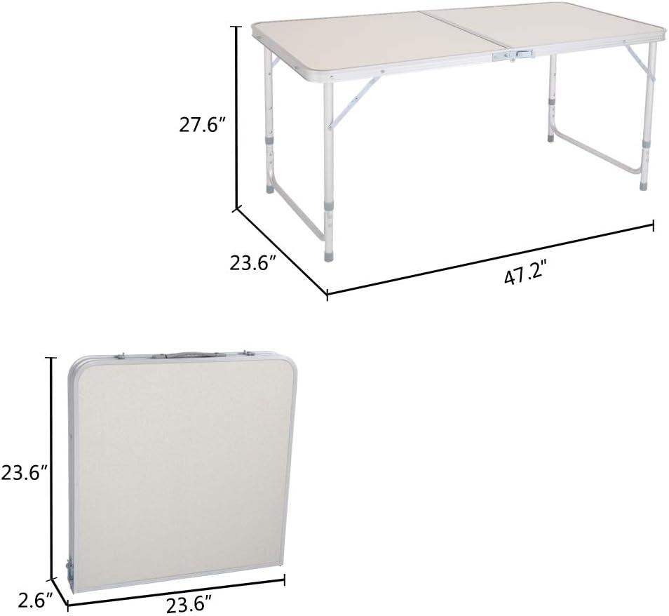 imageVINGLI 4ft Folding Camping Table with Carry HandlePortable Aluminum Lightweight Fold Up Utility Picnic Table for Stove Grill BBQ for Party Outdoor Patio Garden