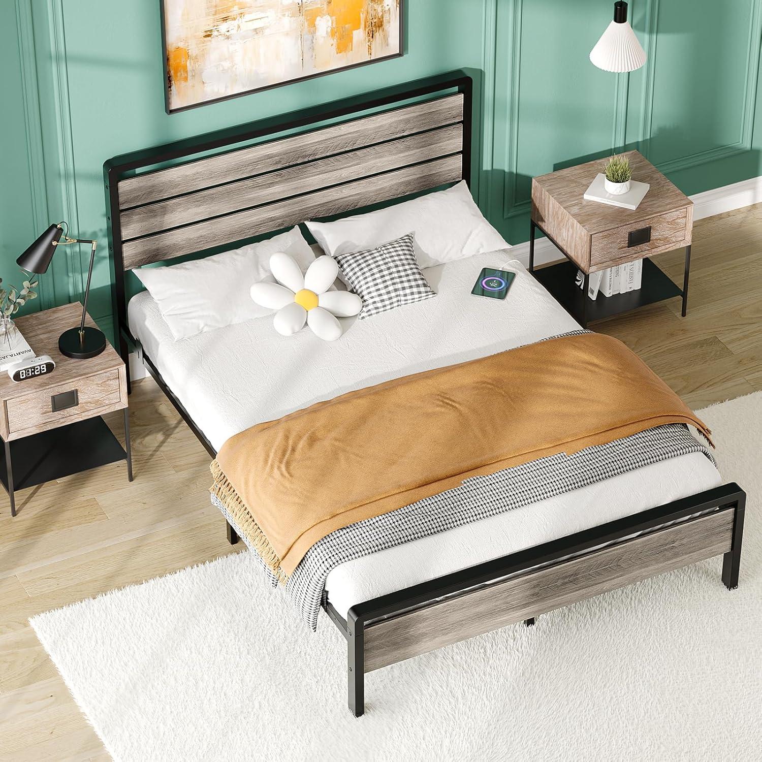 imageVINGLI Queen Platform Bed Frame with 12Inch UnderBed Storage Space RGB LED Headboard ampamp Footboard 2 AC 2 USB 1 TypeC Charging Ports Sturdy Metal NoiseFree Design Modern Apartment BedroomBlackWash Gray