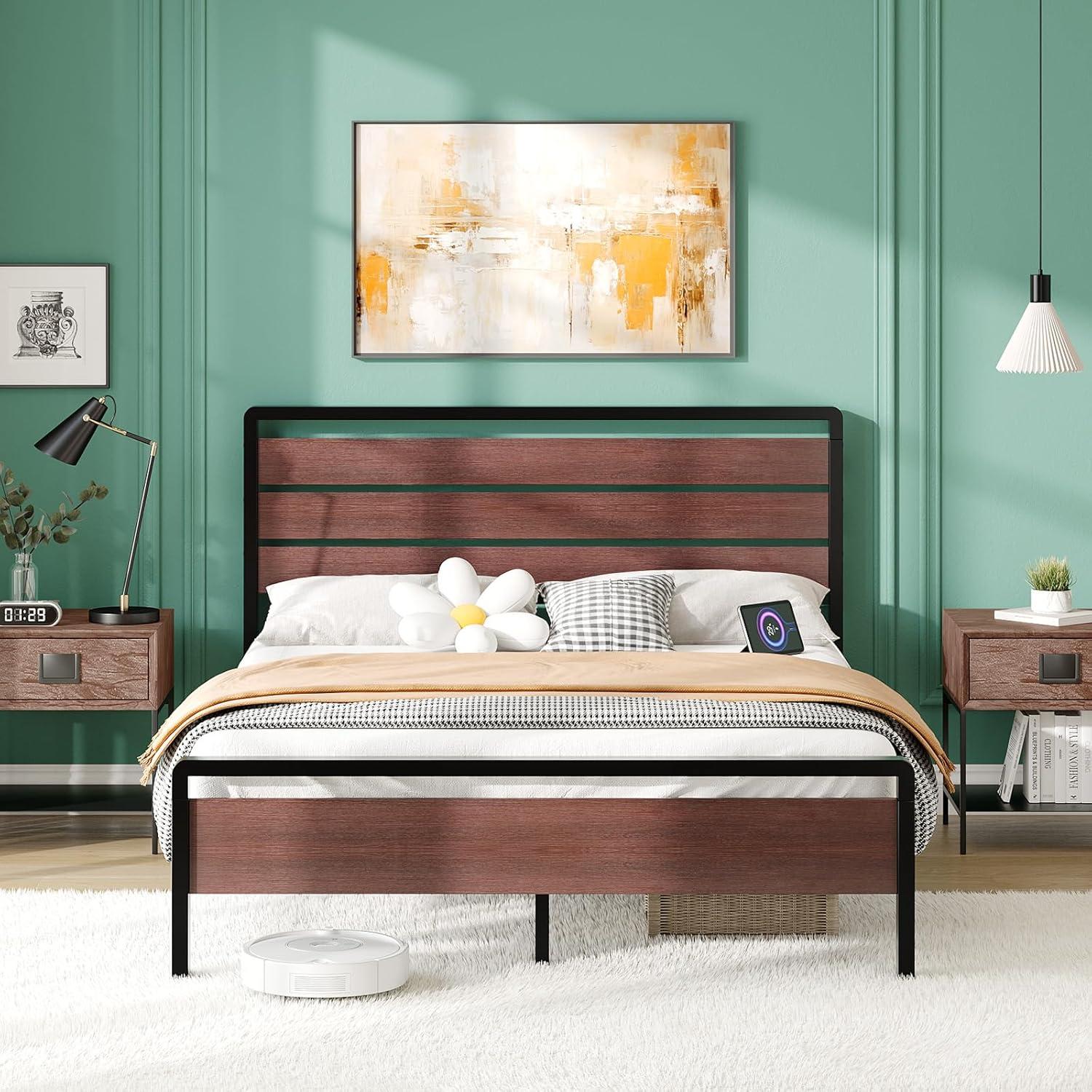 imageVINGLI Queen Platform Bed Frame with 12Inch UnderBed Storage Space RGB LED Headboard ampamp Footboard 2 AC 2 USB 1 TypeC Charging Ports Sturdy Metal NoiseFree Design Modern Apartment BedroomBlackMahogany Brown