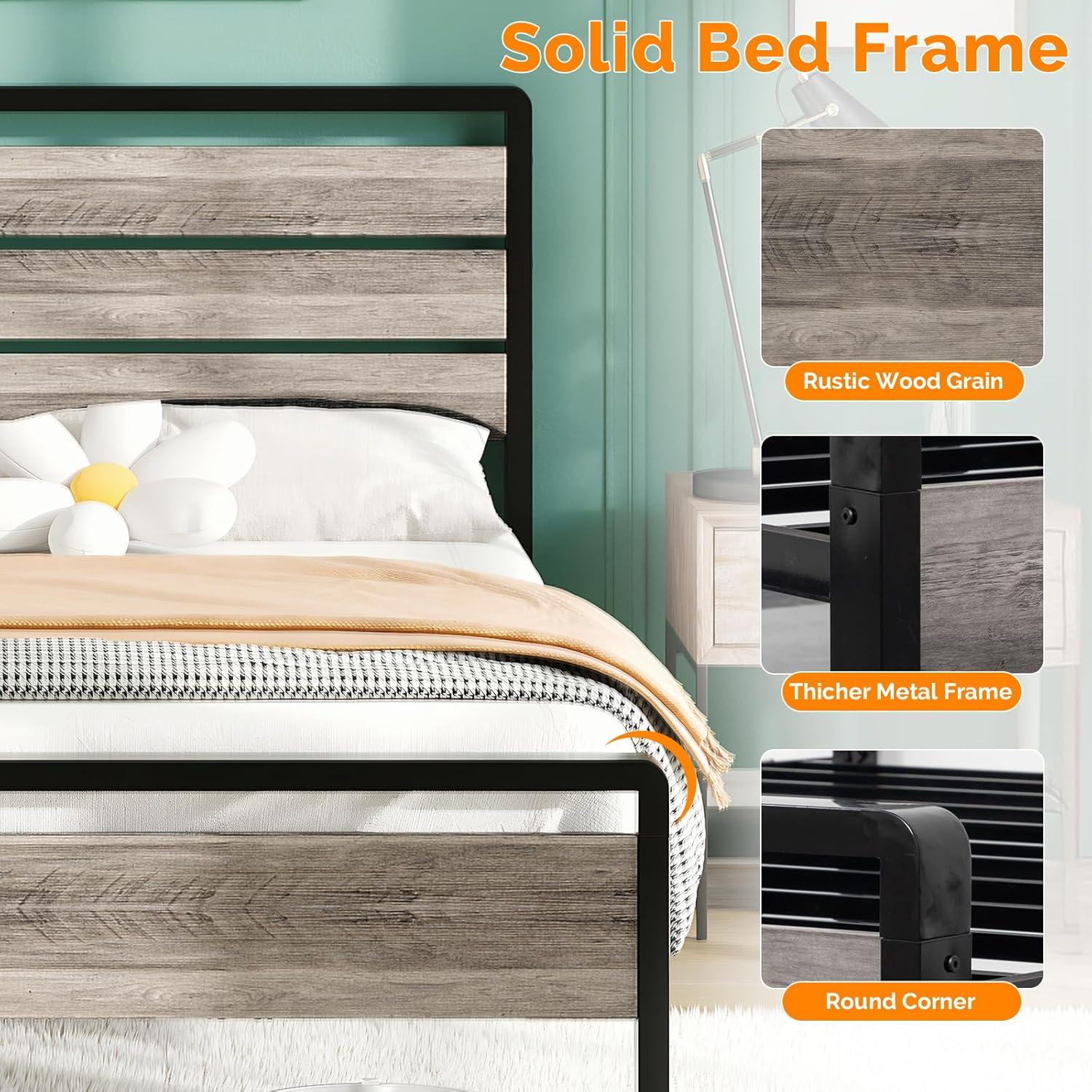 imageVINGLI Queen Platform Bed Frame with 12Inch UnderBed Storage Space RGB LED Headboard ampamp Footboard 2 AC 2 USB 1 TypeC Charging Ports Sturdy Metal NoiseFree Design Modern Apartment BedroomBlackWash Gray