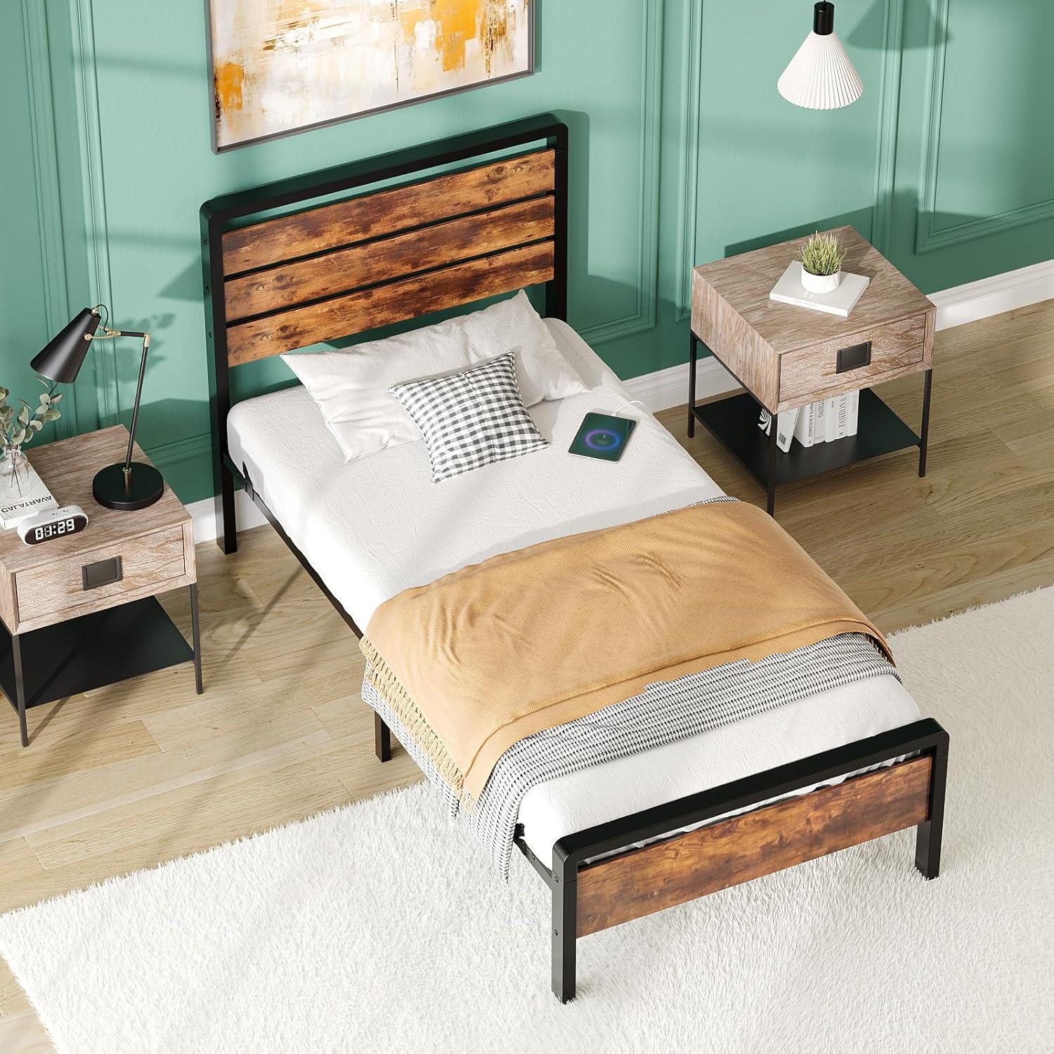 imageVINGLI Queen Platform Bed Frame with 12Inch UnderBed Storage Space RGB LED Headboard ampamp Footboard 2 AC 2 USB 1 TypeC Charging Ports Sturdy Metal NoiseFree Design Modern Apartment BedroomBlackIndustrial Brown