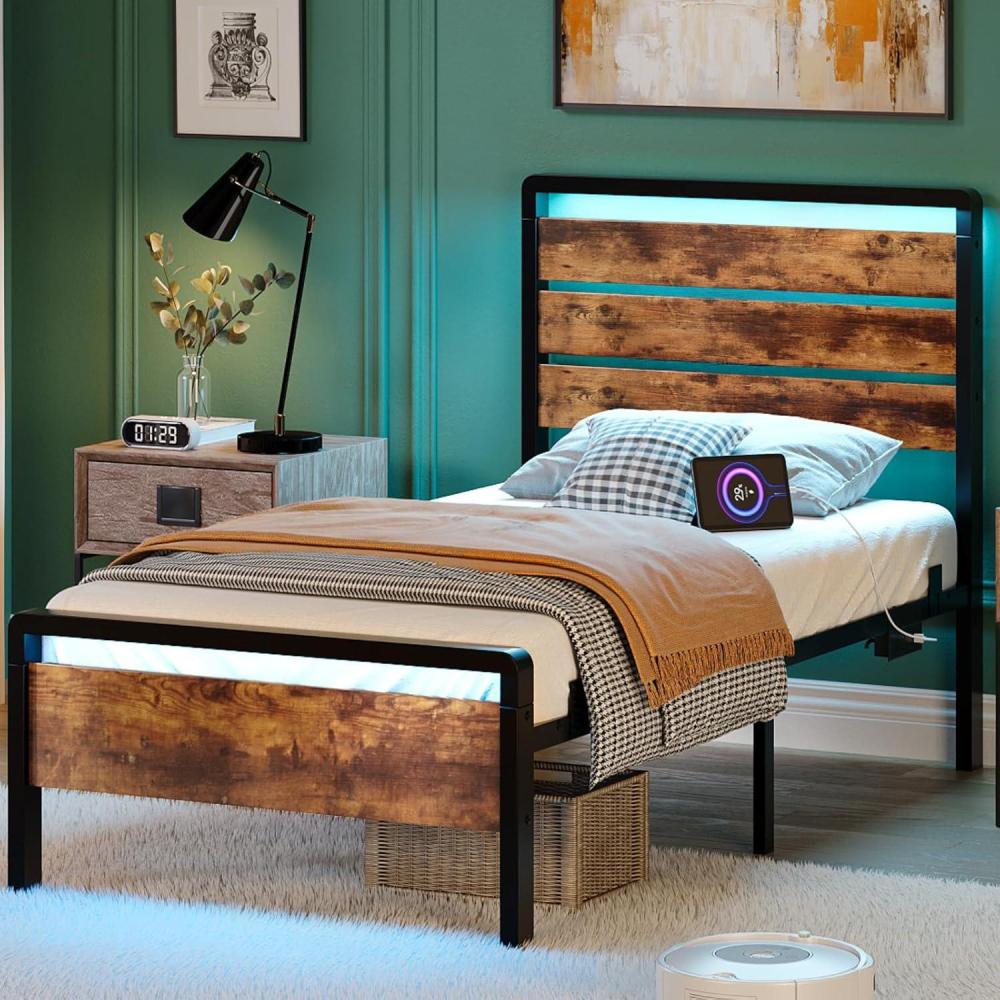 imageVINGLI Queen Platform Bed Frame with 12Inch UnderBed Storage Space RGB LED Headboard ampamp Footboard 2 AC 2 USB 1 TypeC Charging Ports Sturdy Metal NoiseFree Design Modern Apartment BedroomBlackIndustrial Brown