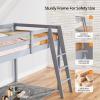 imageVINGLI Full Loft Bed with USB Charging StationLED Solid Wood Double Loft Bunk Bed with Flat Rungs for KidsTeensAdults 15 inches High GuardrailWood Slat Support No Box Spring Needed WhiteGrey