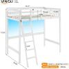 imageVINGLI Full Loft Bed with USB Charging StationLED Solid Wood Double Loft Bunk Bed with Flat Rungs for KidsTeensAdults 15 inches High GuardrailWood Slat Support No Box Spring Needed WhiteLed White