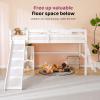 imageVINGLI Full Loft Bed with USB Charging StationLED Solid Wood Double Loft Bunk Bed with Flat Rungs for KidsTeensAdults 15 inches High GuardrailWood Slat Support No Box Spring Needed WhiteWhite