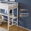 imageVINGLI Full Loft Bed with USB Charging StationLED Solid Wood Double Loft Bunk Bed with Flat Rungs for KidsTeensAdults 15 inches High GuardrailWood Slat Support No Box Spring Needed WhiteLed White