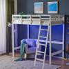 imageVINGLI Full Loft Bed with USB Charging StationLED Solid Wood Double Loft Bunk Bed with Flat Rungs for KidsTeensAdults 15 inches High GuardrailWood Slat Support No Box Spring Needed WhiteLed White