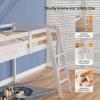 imageVINGLI Full Loft Bed with USB Charging StationLED Solid Wood Double Loft Bunk Bed with Flat Rungs for KidsTeensAdults 15 inches High GuardrailWood Slat Support No Box Spring Needed WhiteWhite