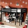 imageVINGLI Full Loft Bed with USB Charging StationLED Solid Wood Double Loft Bunk Bed with Flat Rungs for KidsTeensAdults 15 inches High GuardrailWood Slat Support No Box Spring Needed WhiteBlack