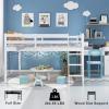 imageVINGLI Full Loft Bed with USB Charging StationLED Solid Wood Double Loft Bunk Bed with Flat Rungs for KidsTeensAdults 15 inches High GuardrailWood Slat Support No Box Spring Needed WhiteWhite