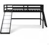 imageVINGLI Full Loft Bed with USB Charging StationLED Solid Wood Double Loft Bunk Bed with Flat Rungs for KidsTeensAdults 15 inches High GuardrailWood Slat Support No Box Spring Needed WhiteBlack